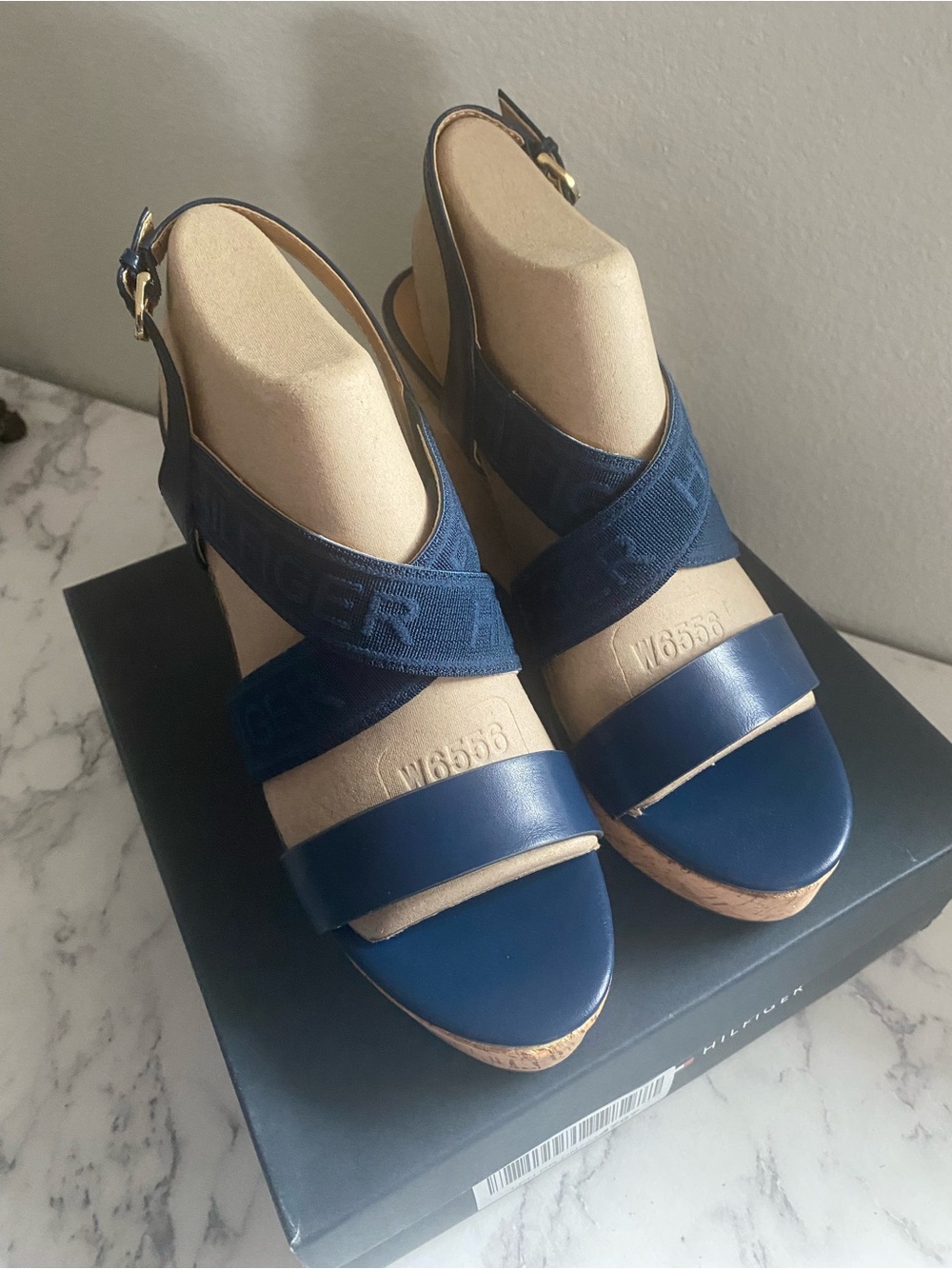 Tommy Hilfiger Blue Crisscross Wedge Sandals